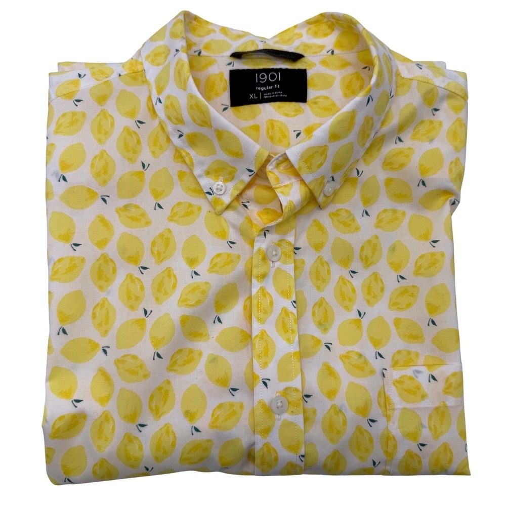 New Men's 1901 XL Lemon Short Sleeve Button Down Spring Summer Shirt
